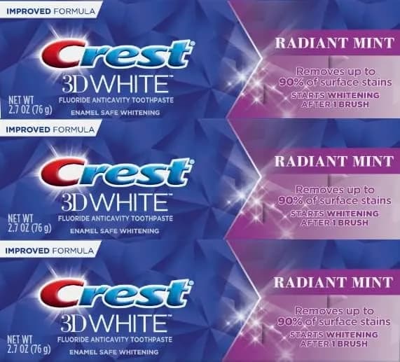 Crest 3D White Radiant Mint Toothpaste 76g (2.7 Oz) - Pack of 3 | Removes 90% Surface Stains thumbnail 3