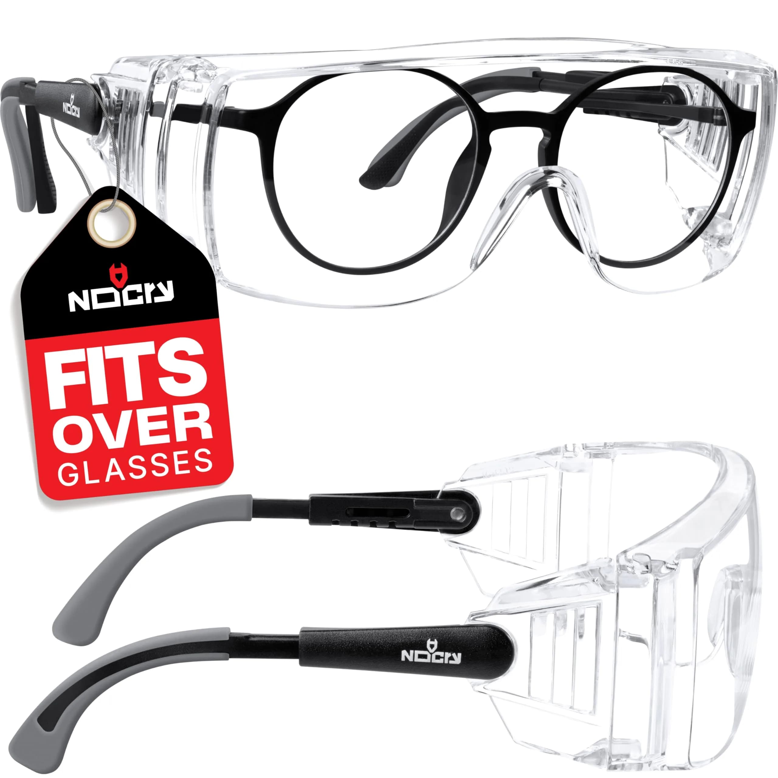 NoCry Over-the-Glasses Safety Glasses with Side Shields, UV380 Protection, ANSI Z87 Rated — Clear Lens - main product image