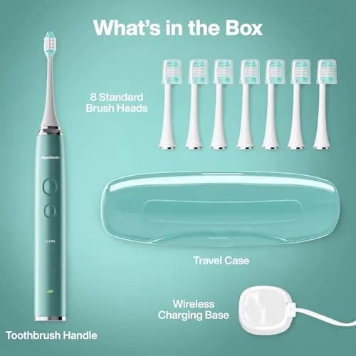 Aquasonic Vibe Series Ultra-Whitening Toothbrush with 8 Brush Heads & Travel Case - Mint Green Metallic (1 Count) thumbnail 7
