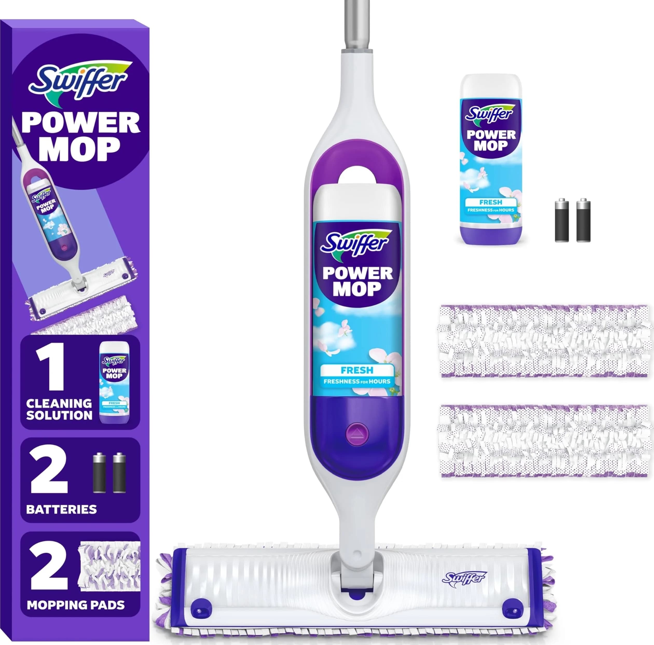 Swiffer PowerMop Mopping Kit with 2 Pads, 1 Solution Refill & 2 Batteries | Cleans Floors in Half the Time - main product image
