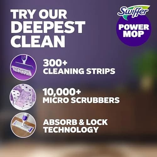 Swiffer PowerMop Mopping Kit with 2 Pads, 1 Solution Refill & 2 Batteries | Cleans Floors in Half the Time thumbnail 2