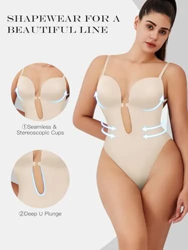 Decorus Backless Bodysuit Strapless | Low-Back Thong Body-shaper for Women, Seamless, Open-back, Wedding-Ready (70-120 chars) thumbnail 2
