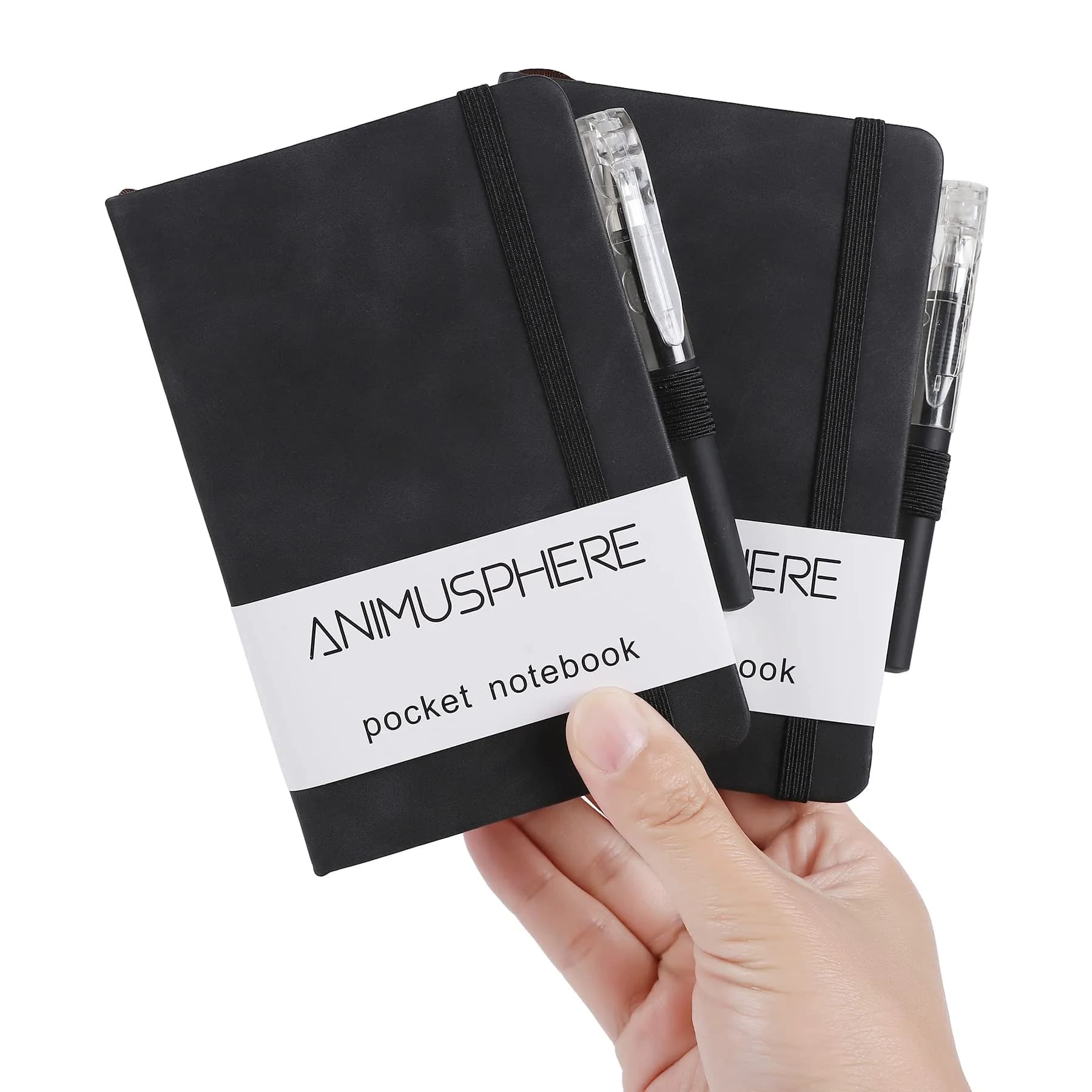 Animusphere 2-Pack Pocket Notebook 14.5cm (5.7 inches) | Classic Leather Cover, 200 Pages, Pen Holder