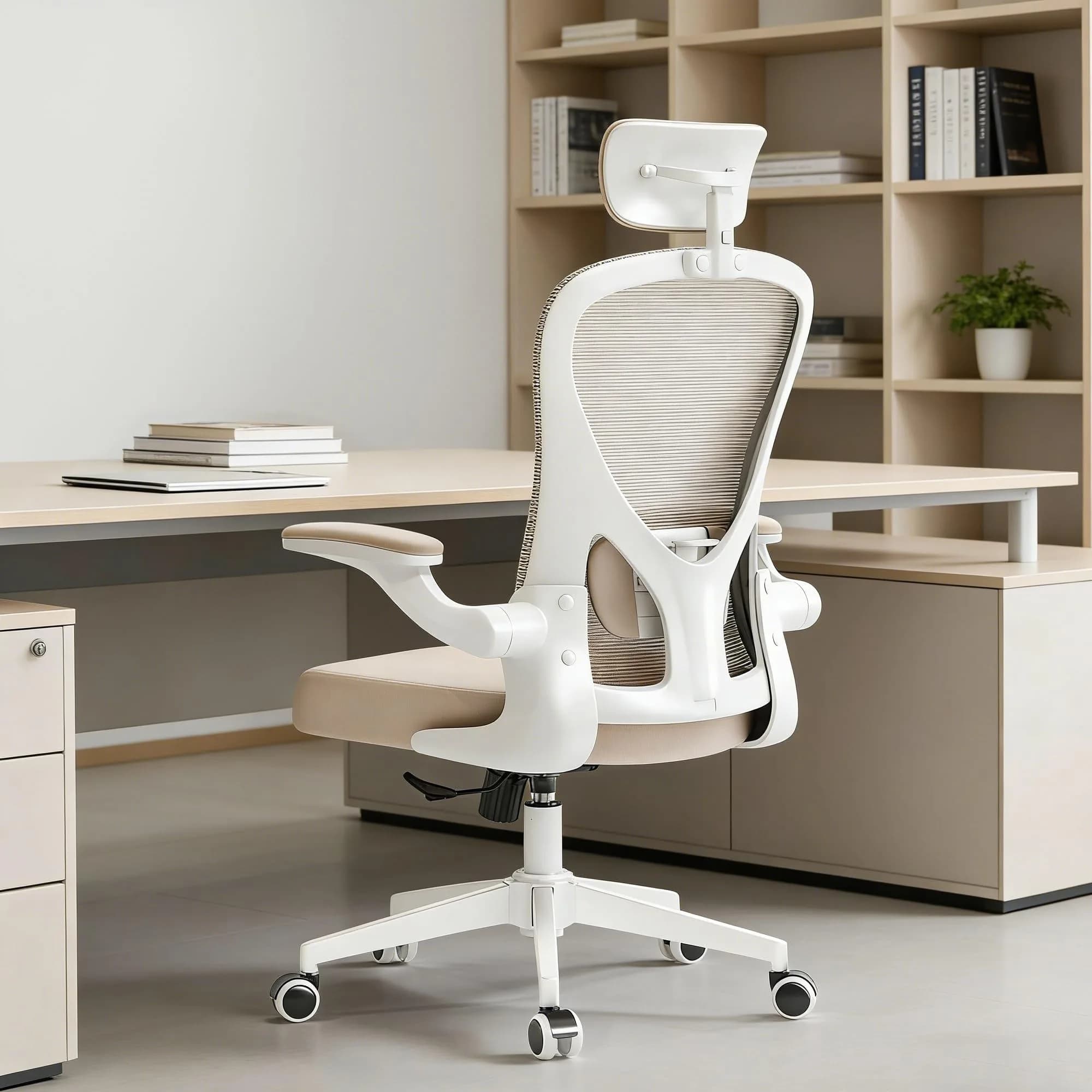 SICHY AGE Ergonomic Office Desk Chair High Back Mesh | Adjustable Lumbar & Flip-Up Armrests — chair / 03khaki