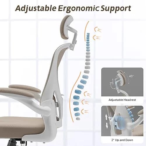 SICHY AGE High Back Mesh Office Desk Chair with Adjustable Lumbar Support & Flip-Up Armrests (Khaki, 23in x 29in x 28in) thumbnail 4