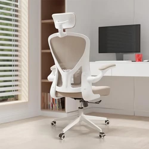 SICHY AGE High Back Mesh Office Desk Chair with Adjustable Lumbar Support & Flip-Up Armrests (Khaki, 23in x 29in x 28in) thumbnail 8