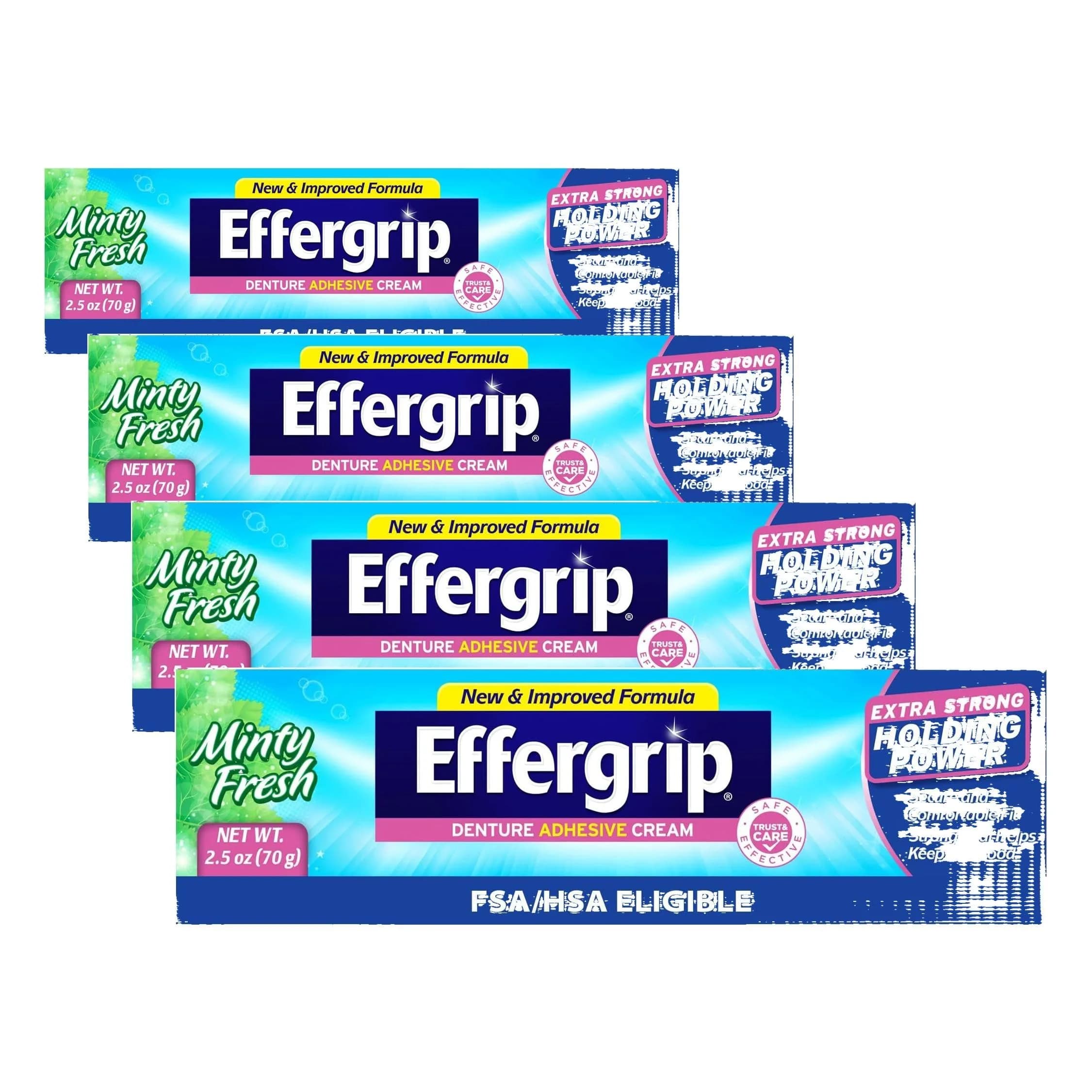 Effergrip Denture Adhesive Cream, Minty Fresh, 2.5 Oz | Zinc-Free, Extra Strong Grip, ADA Seal — White