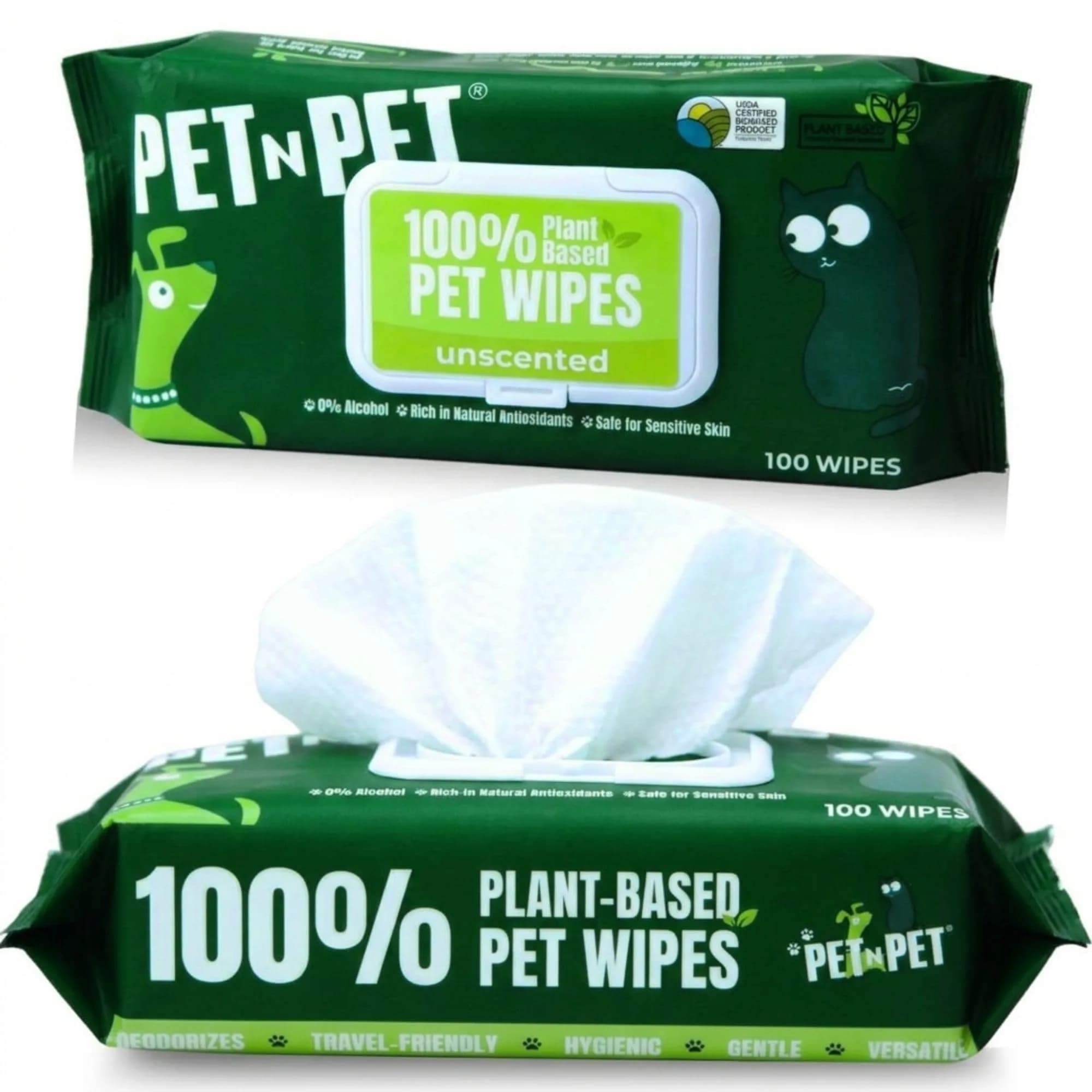 PET N PET Dog Wipes 100 Count Unscented Hypoallergenic | Waterless Pet Grooming Wipes for Paws & Face - main product image