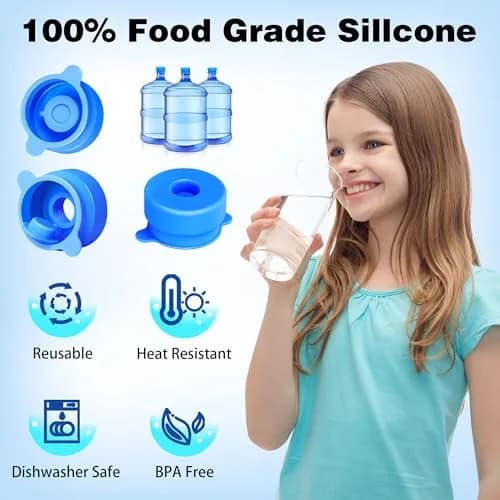 U-Goforst 6 PCS 3 & 5 Gallon Water Jug Caps - Blue Silicone Reusable Bottle Covers | Non-Spill & Leak-Free thumbnail 4