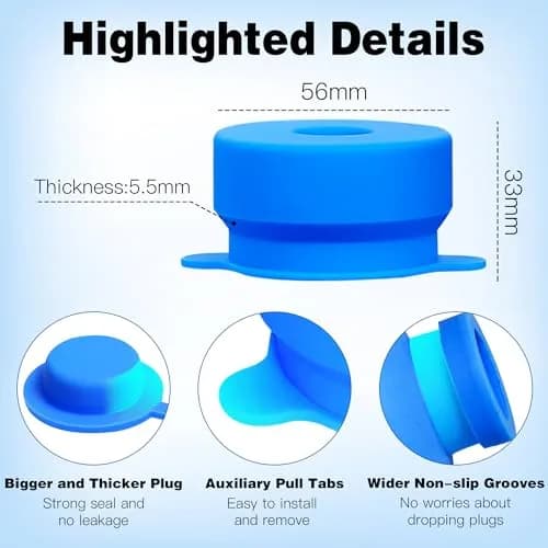 U-Goforst 4 Pack 3 & 5 Gallon Water Jug Caps - 55mm Silicone Reusable Replacement Lids | Leak-Proof & Non-Spill Design thumbnail 4