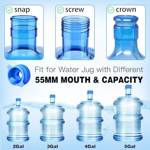 U-Goforst 4 Pack 3 & 5 Gallon Water Jug Caps - 55mm Silicone Reusable Replacement Lids | Leak-Proof & Non-Spill Design thumbnail 3