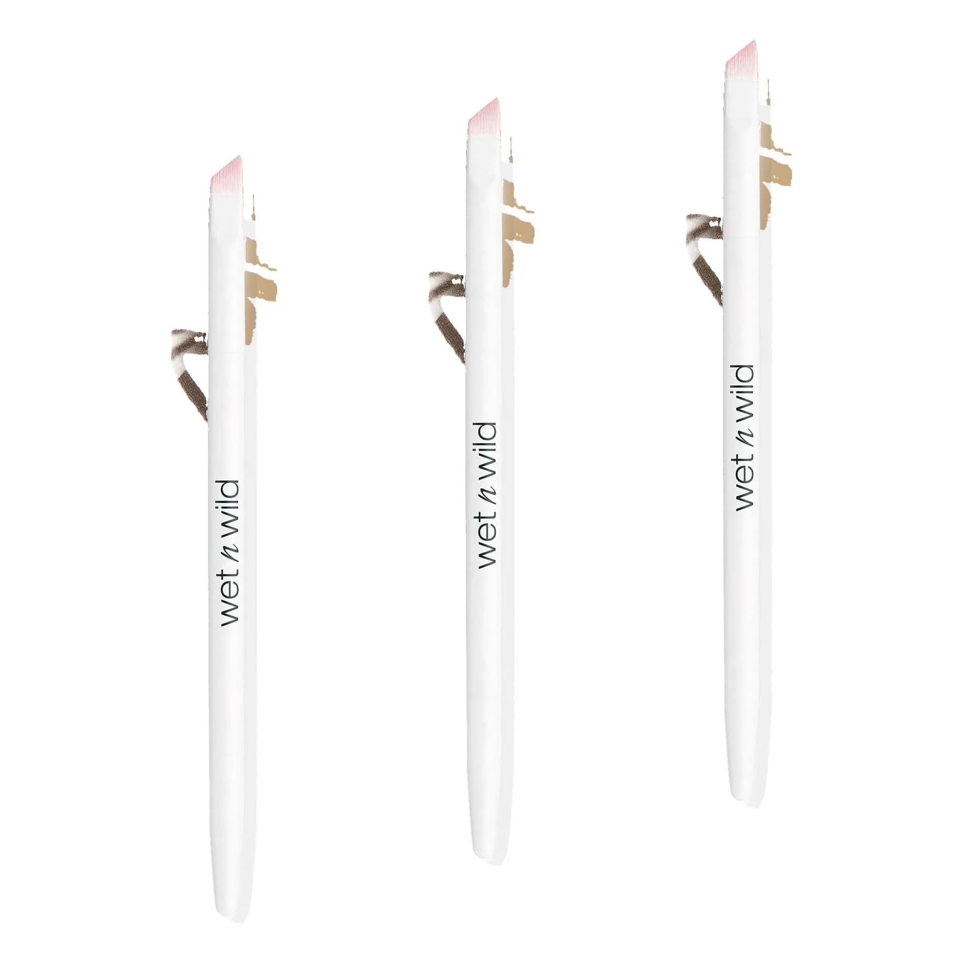 wet n wild New Brow & Liner Duo Brush, Pack of 3 | Flat Angled, Ultra-Thin Precision for Eyebrows and Eyeliner