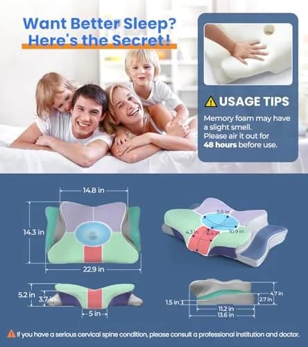 Cozyplayer Ergonomic Cervical Memory Foam Pillow | 59cm (23.2 in) x 34cm (13.4 in) x 13cm (5.1 in) | Neck Pain Relief thumbnail 7