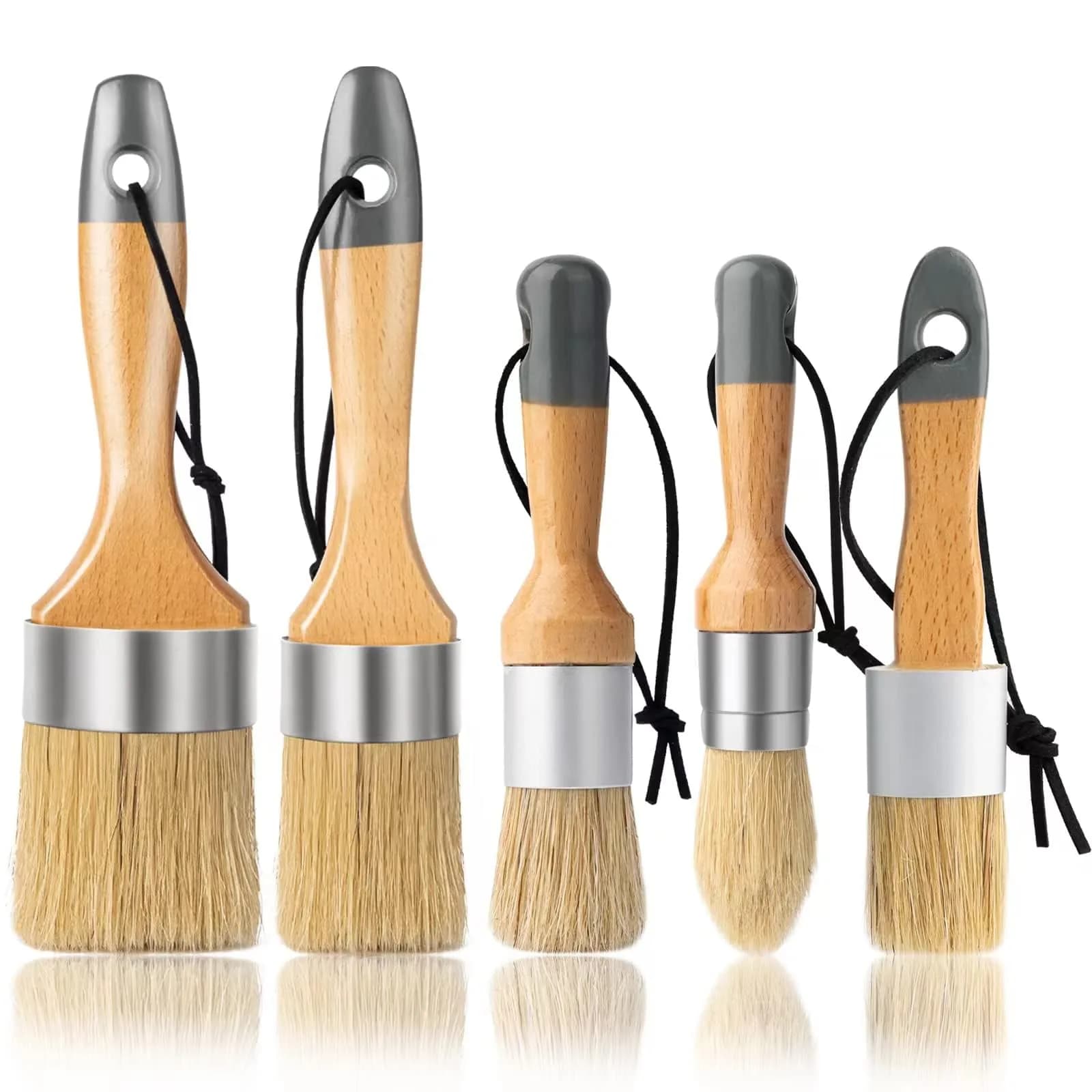 YiBaiBrush Chalk Paint Brush, Wax Paint Brush Set of 5, Natural Bristle | Ideal for Chalk & Wax Projects - main product image