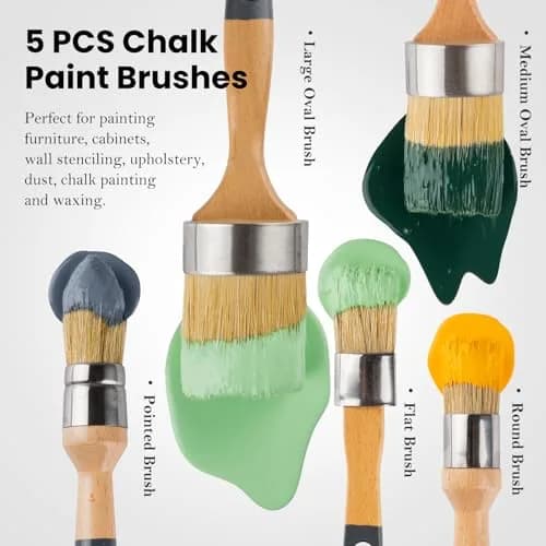 YiBaiBrush Chalk Paint Brush, Wax Paint Brush Set of 5, Natural Bristle | Ideal for Chalk & Wax Projects thumbnail 2