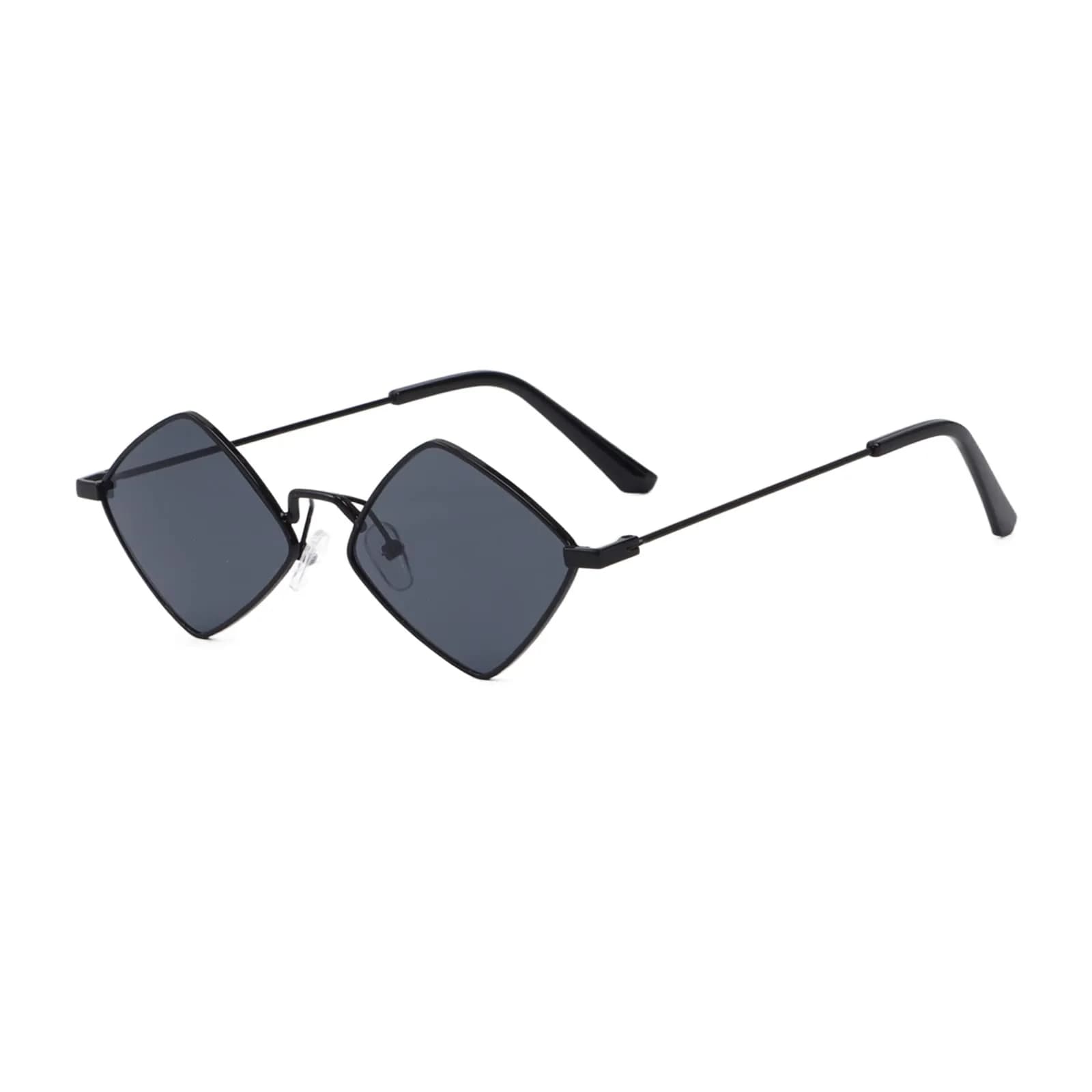 Dazzleimart Retro Diamond Shape Sunglasses for Men & Women | Trendy Metal Quadrilateral Shades UV Protection 139mm — Black-black Gray