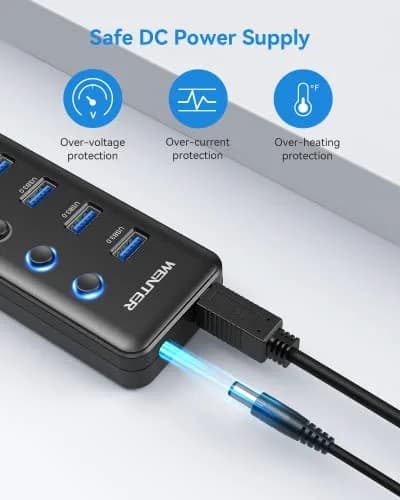 WENTER Powered USB 3.0 Hub 5-Port with Type-C Charging | 4 Data + 1 Charging Ports, LED Switches, Compatible with Mac & PC thumbnail 4