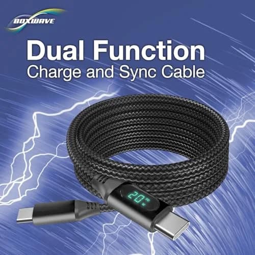 BoxWave PowerDisplay PD Cable 6ft | USB-C to USB-C 100W with LED Wattage Display thumbnail 9
