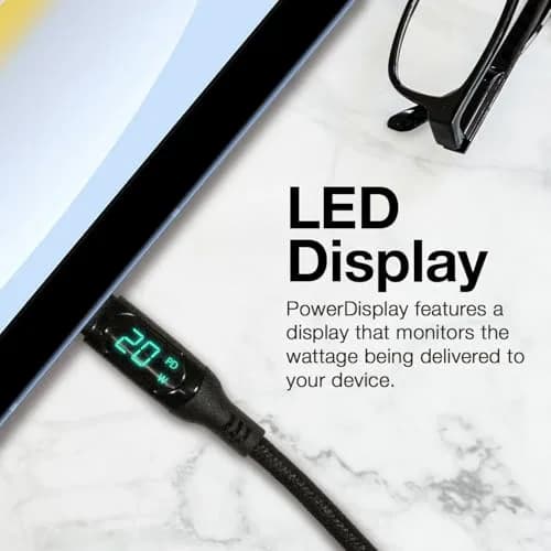 BoxWave PowerDisplay PD Cable 6ft | USB-C to USB-C 100W with LED Wattage Display thumbnail 3