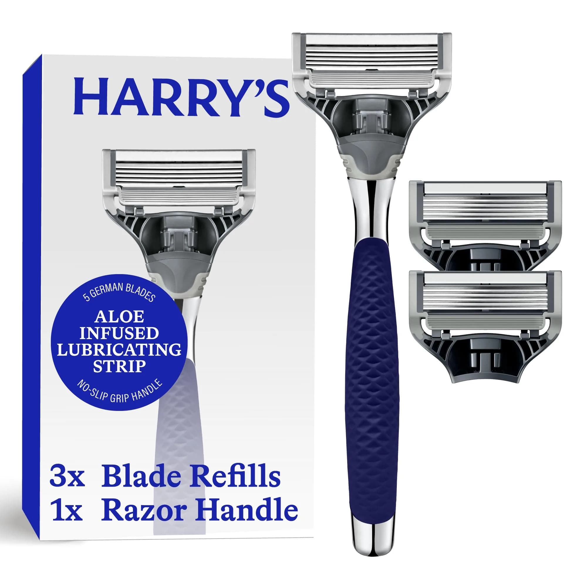 Harry's Original Shaving Kit for Men, Chrome Edition | 5-Blade Razor Handle & 3 Refills | German Engineered