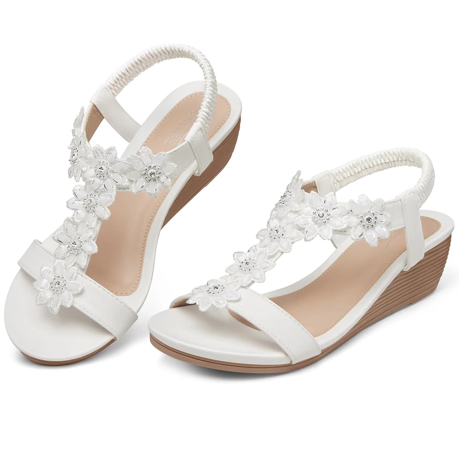 SHIBEVER Dressy Wedge Women Sandals: White Comfortable Low Heel Sandal | Elegant Style & All-Day Comfort