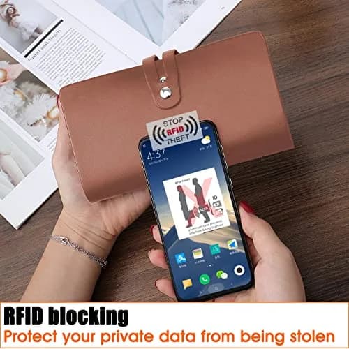 Angimi Leather Business Card Organizer 96 Cards | RFID Blocking, Durable PU Leather, Brown thumbnail 4