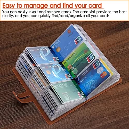 Angimi Leather Business Card Organizer 96 Cards | RFID Blocking, Durable PU Leather, Brown thumbnail 5