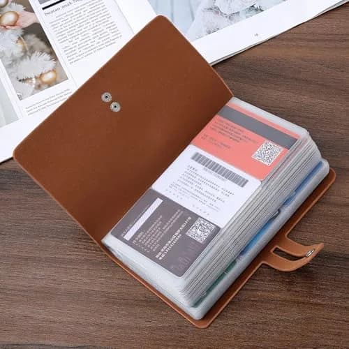 Angimi Leather Business Card Organizer 96 Cards | RFID Blocking, Durable PU Leather, Brown thumbnail 8