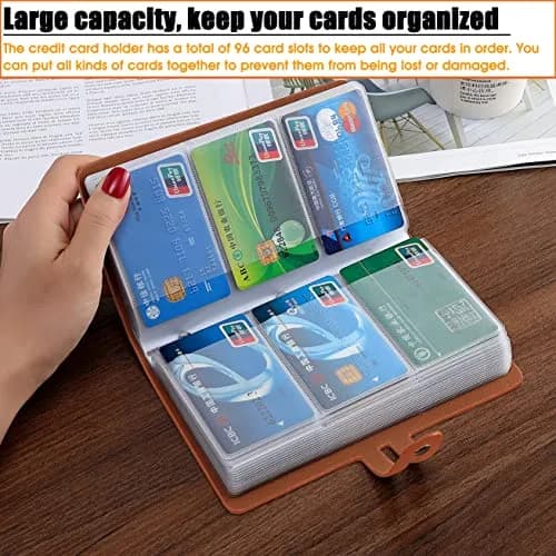 Angimi Leather Business Card Organizer 96 Cards | RFID Blocking, Durable PU Leather, Brown thumbnail 3
