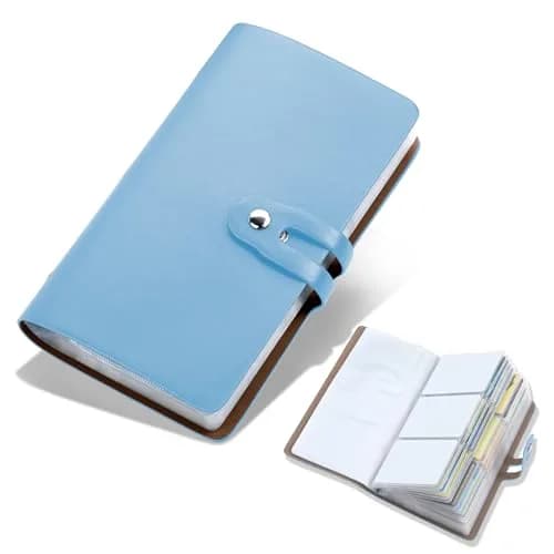 Angimi Leather Business Card Organizer, RFID Blocking, Holds 96 Cards, Lightblue | Professional Card Book thumbnail 1