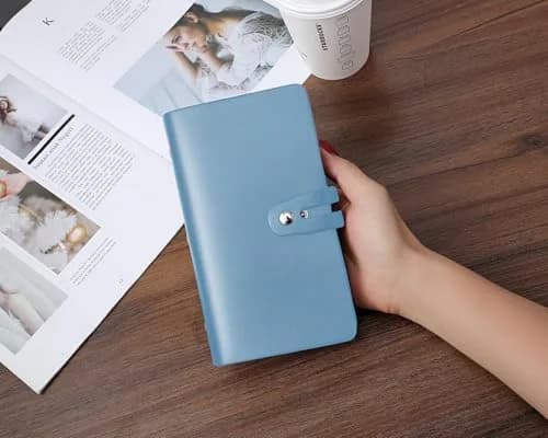 Angimi Leather Business Card Organizer, RFID Blocking, Holds 96 Cards, Lightblue | Professional Card Book thumbnail 8