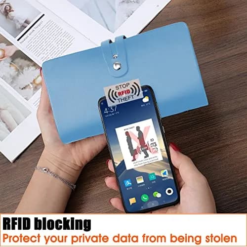 Angimi Leather Business Card Organizer, RFID Blocking, Holds 96 Cards, Lightblue | Professional Card Book thumbnail 3