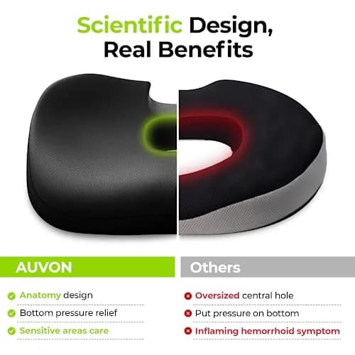 AUVON Donut Seat Cushion for Tailbone Pain 43.7cm (17.2"L x 16.2"W x 3.1"H) | Orthopedic Pain Relief for Hemorrhoids, Sciatica, Postpartum thumbnail 4