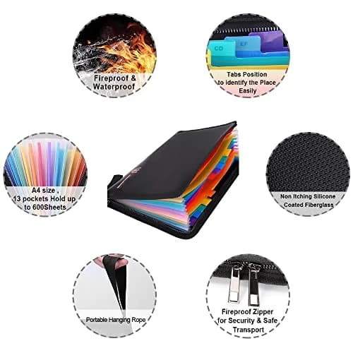 HSP-HSWITI Fireproof Document Bag Fire & Water Resistant File Folder A4 12 Pockets | Waterproof Safe Document Holder thumbnail 4