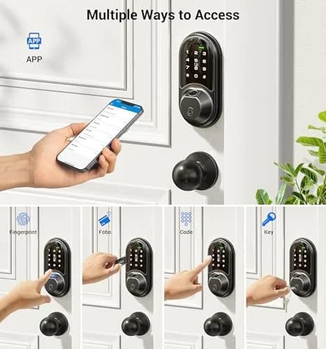 Veise RZ07C Fingerprint Smart Lock Deadbolt 2 Knobs Set, Matte Black | Keyless Biometric Home Security thumbnail 2