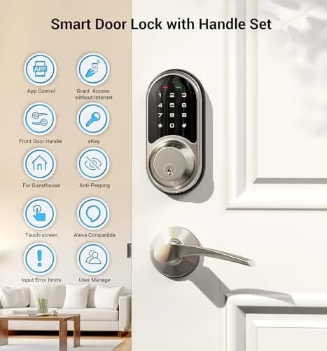 Veise RZ06B Smart Lock with Lever Handle Set, Satin Nickel, 1.99 kg (4.39 lb) | App Control & eKeys for Secure Entry thumbnail 4