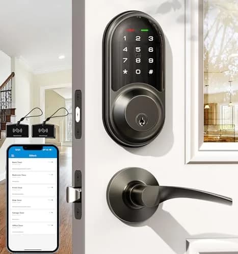 Veise RZ06B Smart Lock with Lever Handle Set, Matte Black | App Control & eKeys, 250+ Passwords, Auto-Lock, BHMA Certified thumbnail 1