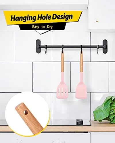 BUNDLEPRO Silicone Spatula Set with Slotted Turner & Wooden Handle | 2 Pack Pink thumbnail 6