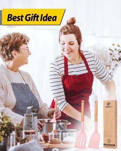 BUNDLEPRO Silicone Spatula Set with Slotted Turner & Wooden Handle | 2 Pack Pink thumbnail 7