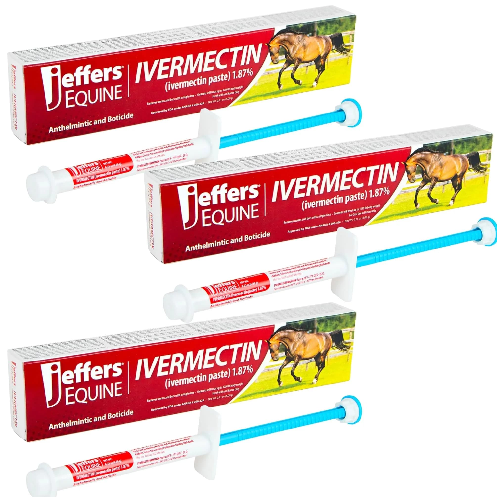 Jeffers Ivermectin Dewormer for Horses 3 Pack | Apple Flavored Broad Spectrum Paste