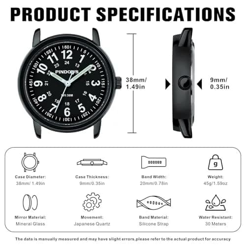 PINDOWS Women's Nurse Watch 34mm Green Silicone Band | Luminous Dial, 12/24 Hr Display thumbnail 5