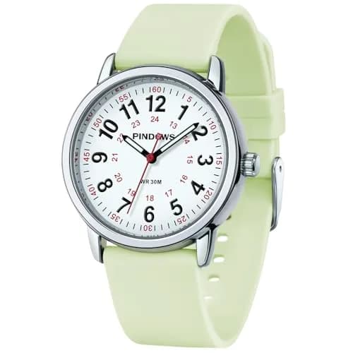 PINDOWS Women's Nurse Watch 34mm Green Silicone | Clear Dial & Luminous Face thumbnail 1