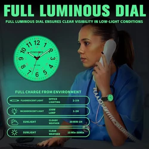 PINDOWS Women's Nurse Watch 34mm Green Silicone | Clear Dial & Luminous Face thumbnail 4