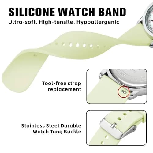 PINDOWS Women's Nurse Watch 34mm Green Silicone | Clear Dial & Luminous Face thumbnail 6