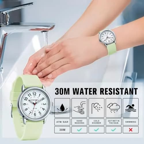 PINDOWS Women's Nurse Watch 34mm Green Silicone | Clear Dial & Luminous Face thumbnail 3