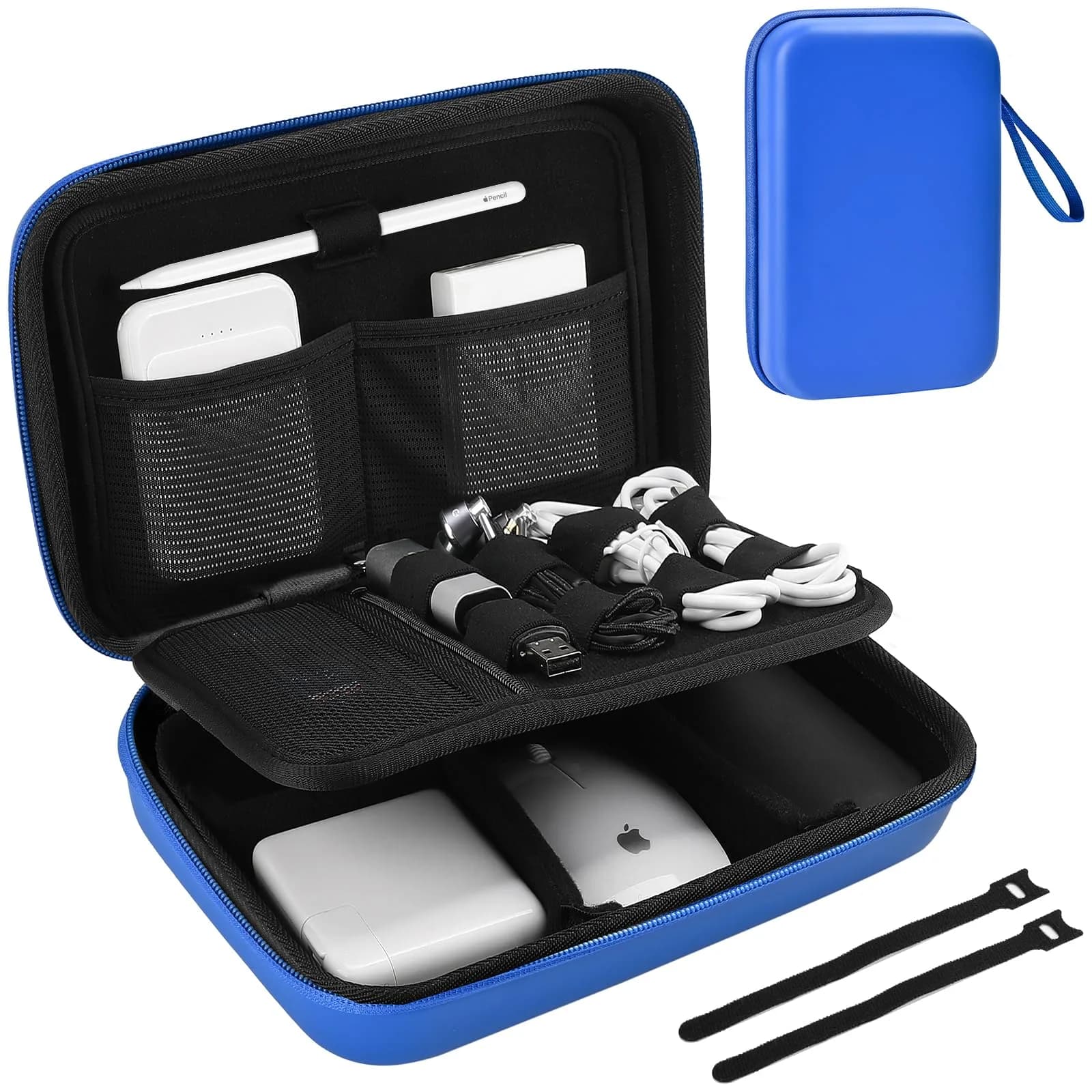 ProCase Hard Travel Electronic Organizer Case for MacBook Power Adapter Chargers Cables Power Bank Apple Magic Mouse Apple Pencil USB Flash Disk SD Card Small Portable Accessories Bag -Grey, L | Tech Gear Storage Solution — Blue