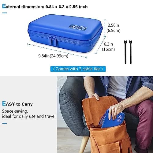 ProCase Hard Travel Electronic Organizer Case for MacBook Power Adapter Chargers Cables Power Bank Apple Magic Mouse Apple Pencil USB Flash Disk SD Card Large Blue thumbnail 6