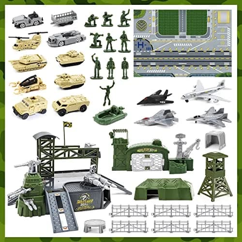 deAO Army Men Playset Military Base with Vehicles Toy & Map for Boys 3-5 | 38 Pieces thumbnail 4