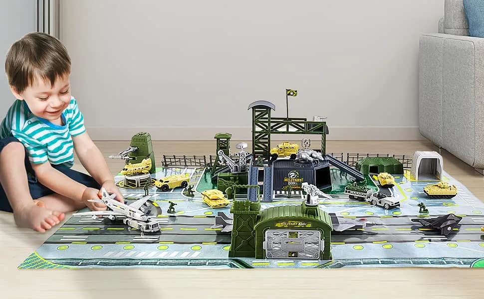 deAO Army Men Playset Military Base with Vehicles Toy & Map for Boys 3-5 | 38 Pieces thumbnail 9