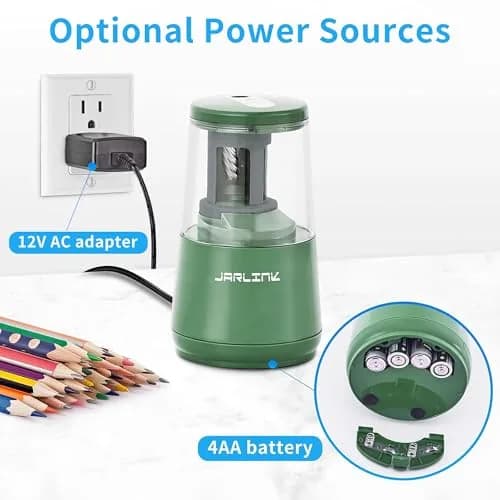 JARLINK Electric Pencil Sharpener Green, 8mm (0.31 inch) | Auto Stop & Heavy Duty Helical Blade thumbnail 5